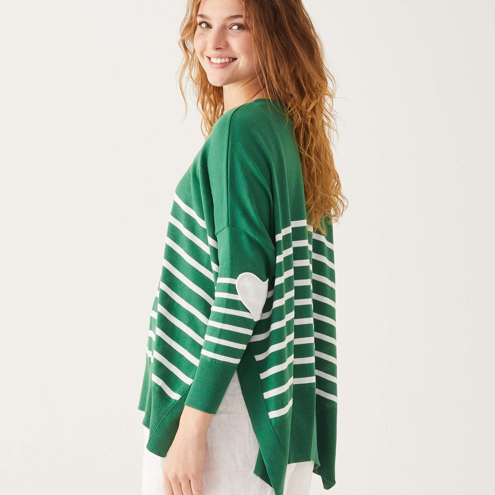 Green and White Striped Women's Sweater